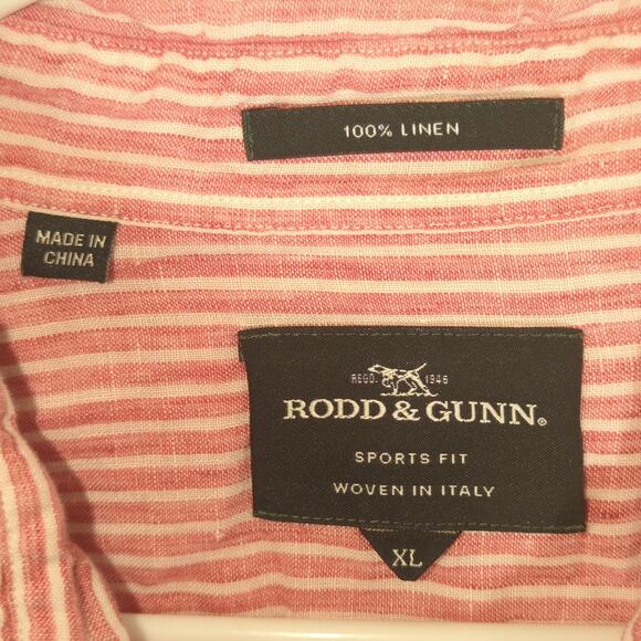 Rodd & Gunn XL Linen Shirt Men’s Red White Stripe Button Front Sports Fit Italy - Picture 2 of 3